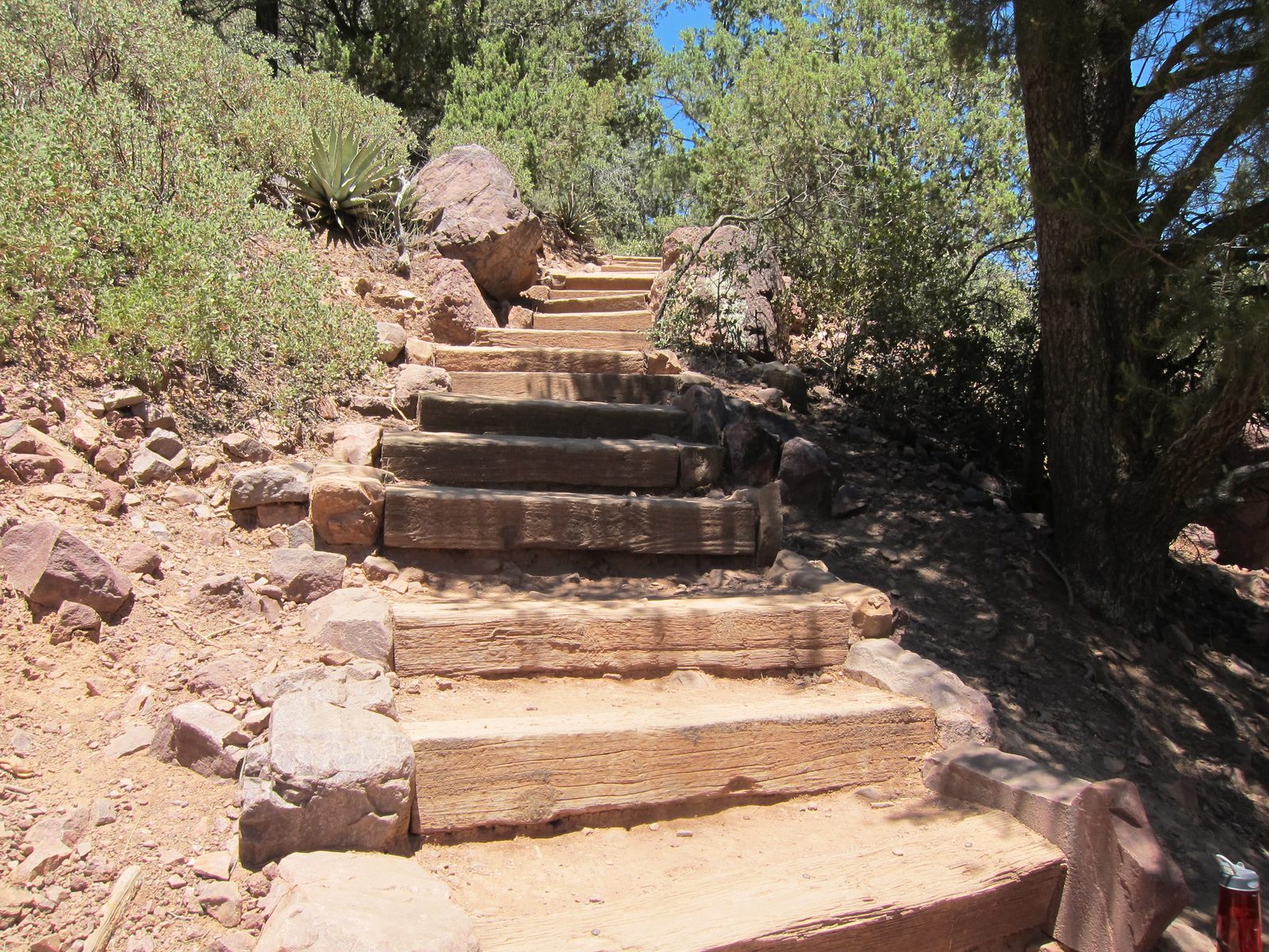 Change of location to the Tonto Natural Bridge State Park.  A view of the steps down from about half way.